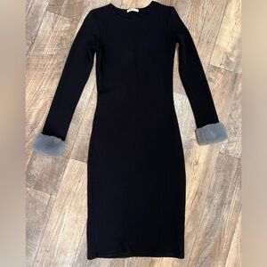 Zara Womens Black Long Sleeve Midi Body-Con Dress